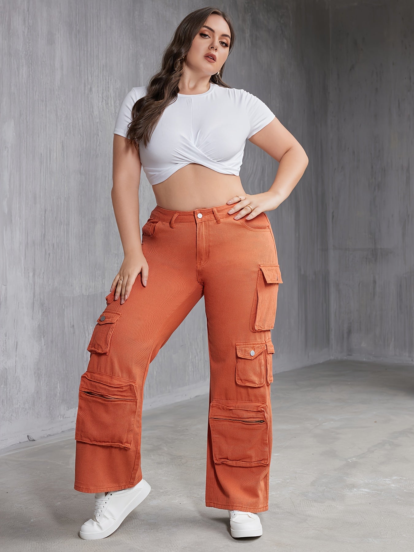  Wide Leg Cargo Jeans with Pockets