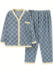  Colorblock Geometric Print Pajama Set