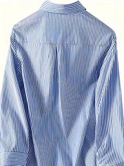  Women's Casual Stripe Print Button Up Blouse