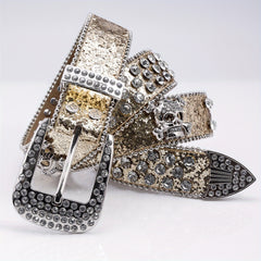 Punk Skull Rhinestone Belt Glitter Sequins Rivet PU Jeans Belt
