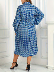 Women's Plus Allover Print Lantern Sleeve Midi Dress