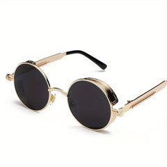 Round Sunglasses Cyberpunk Hippie Style Metal Frame UV Protection
