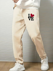 Men s Love Print Sports Pants Casual Drawstring Jogging Trousers