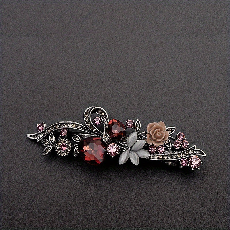 Retro Alloy Rhinestone Bow Hair Clip Crystal Flower Grace Hair Accessories