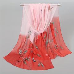 Vintage Leaf Print Chiffon Silk Scarf Thin Shawl Hijab