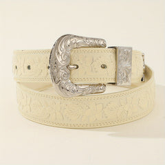 Vintage Engraved Buckle Belt Embossed PU Leather Belt For Women