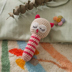 Crochet Owl Rattle Teether Toy with Bell, 3D Details