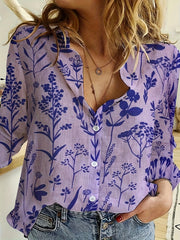 Floral Print Long Sleeve Button Up Shirt Top