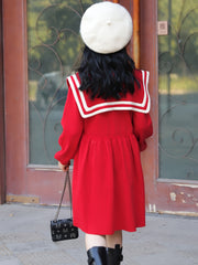Preppy Style Girls Knit Dress Long Sleeve Comfy Knitwear