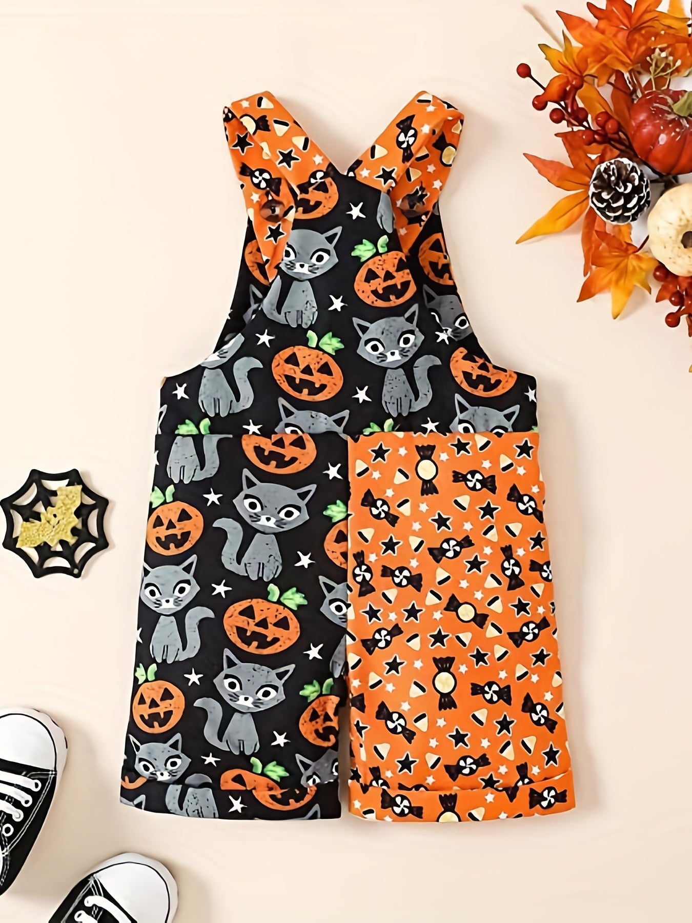 Toddler Girls Halloween Pumpkin Stripe Jumpsuit with Pocket