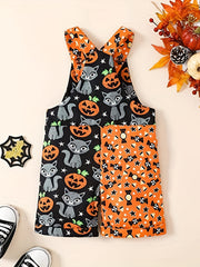 Toddler Girls Halloween Pumpkin Stripe Jumpsuit with Pocket