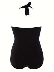  Lace Ruched Halter One Piece Bathing Suit