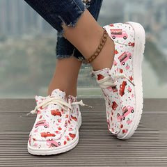 Women's Skateboard Shoes Rose Happy Truck Cartoon Flat Lace-up Canvas