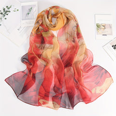 Boho Lotus Print Chiffon Scarf Vintage Shawl Breathable Hijab Sunscreen
