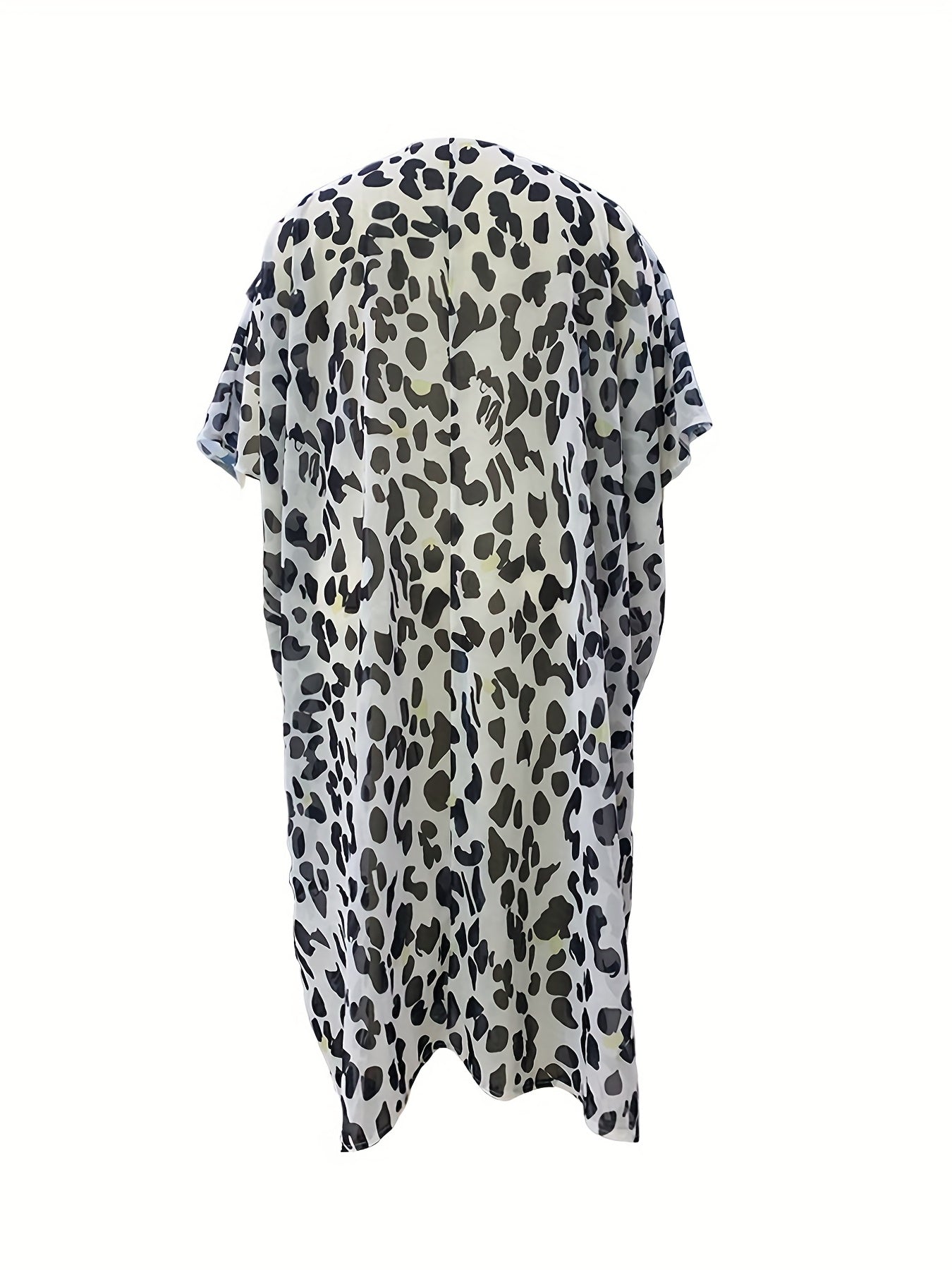  Boho Cardigan Cow Print Half Sleeve Open Front Maxi Cover Up