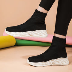 Women's Lace Up Knit Socks High Top Platform Sneakers