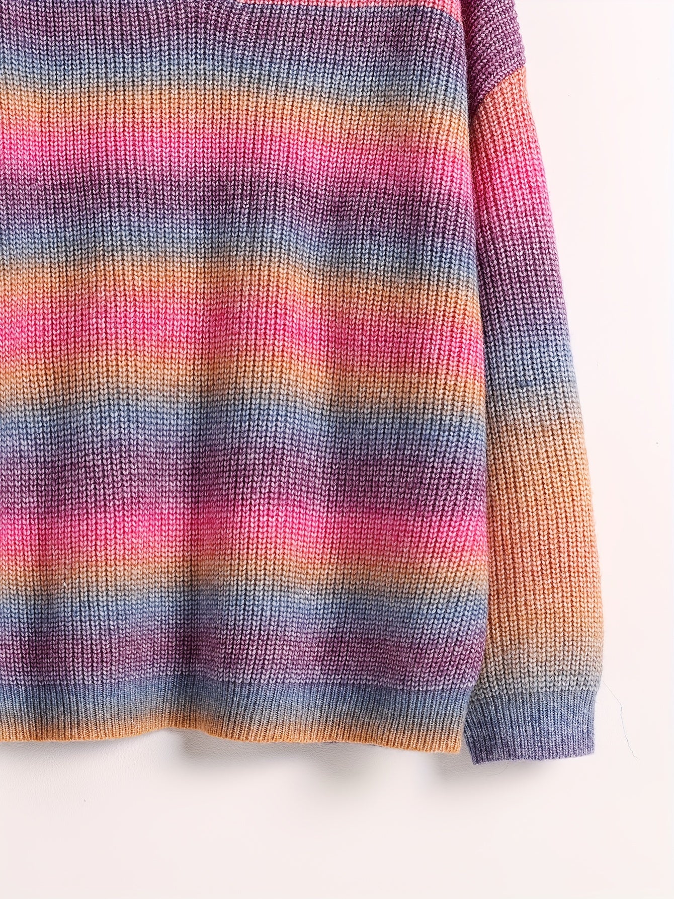  Stripe Print V Neck Sweater Long Sleeve
