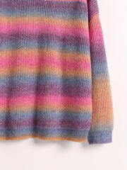  Stripe Print V Neck Sweater Long Sleeve