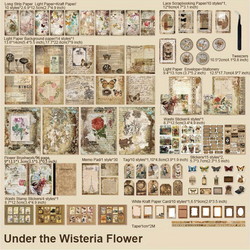 222pcs Vintage Scrapbook Paper Set DIY Journals & Bullet Journal Kit