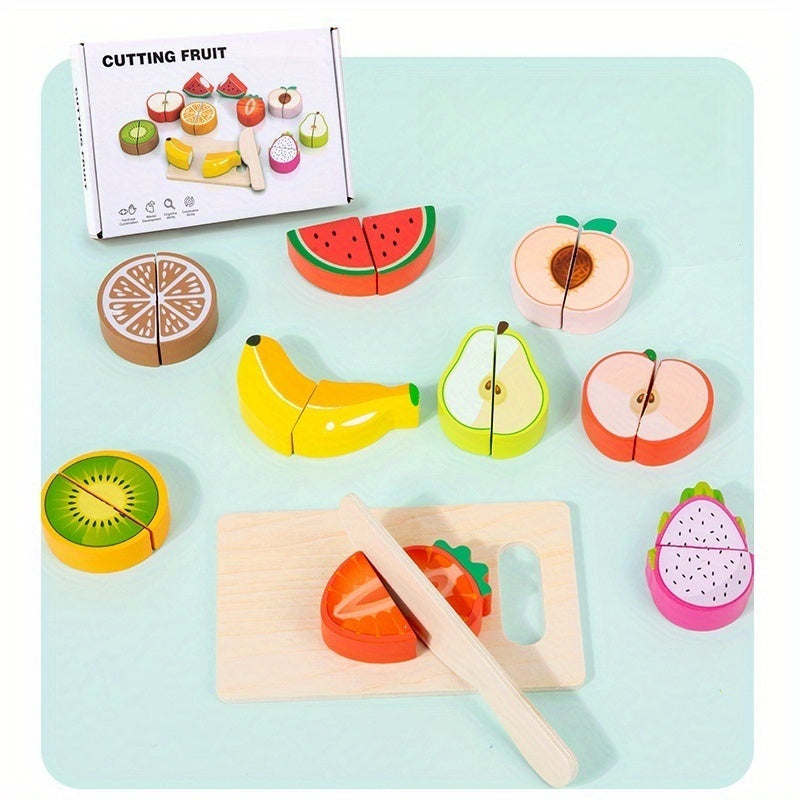 Wooden Pretend Play Kitchen Toy Food Cutting Game Sensory Development
