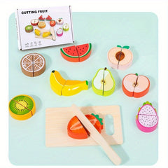 Wooden Pretend Play Kitchen Toy Food Cutting Game Sensory Development