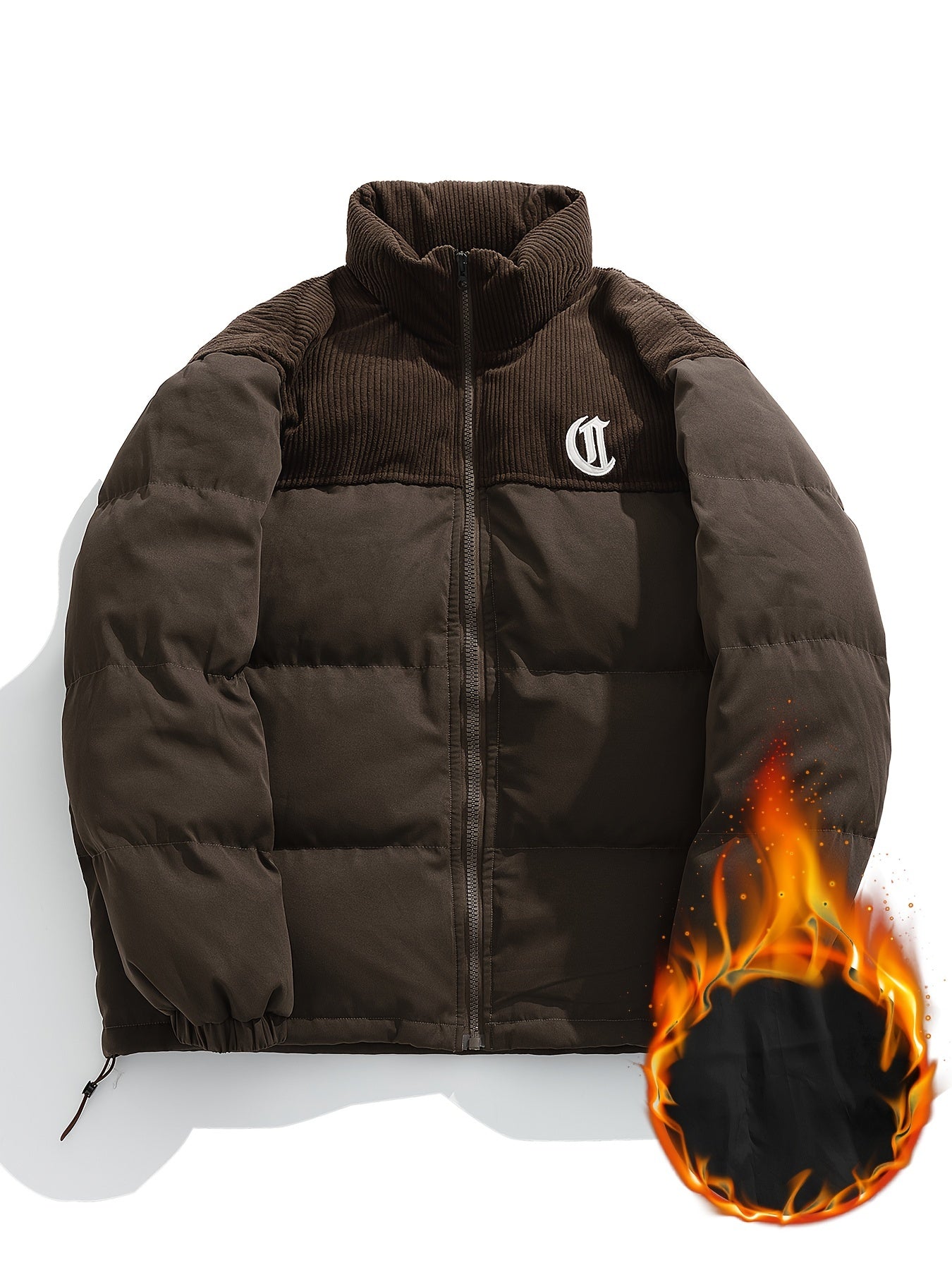 Winter Thickened Puffer Jacket Embroidery Corduroy Stitching Warm Jacket