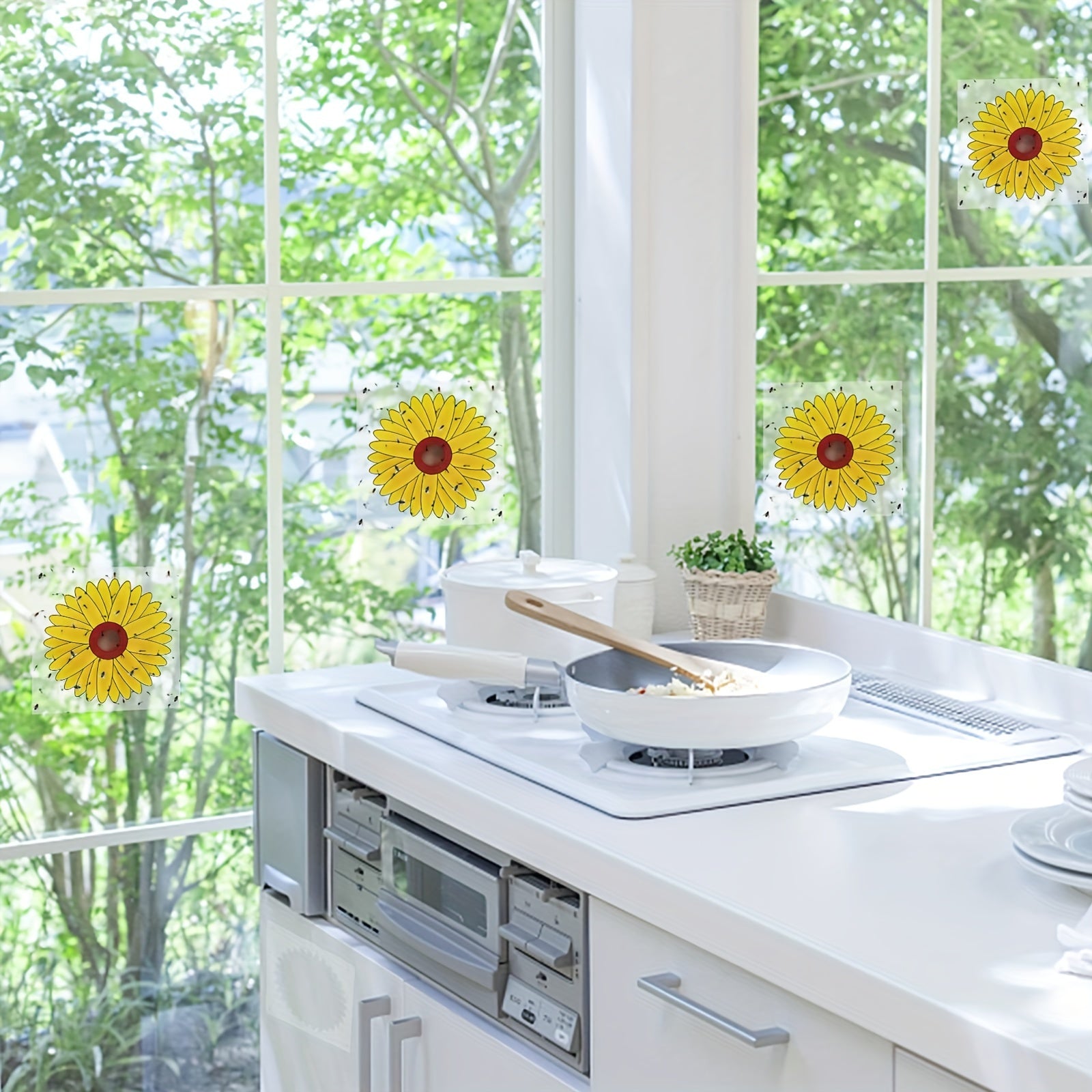 4pcs Indoor Sunflower Fly Catcher Window Fly Sticker