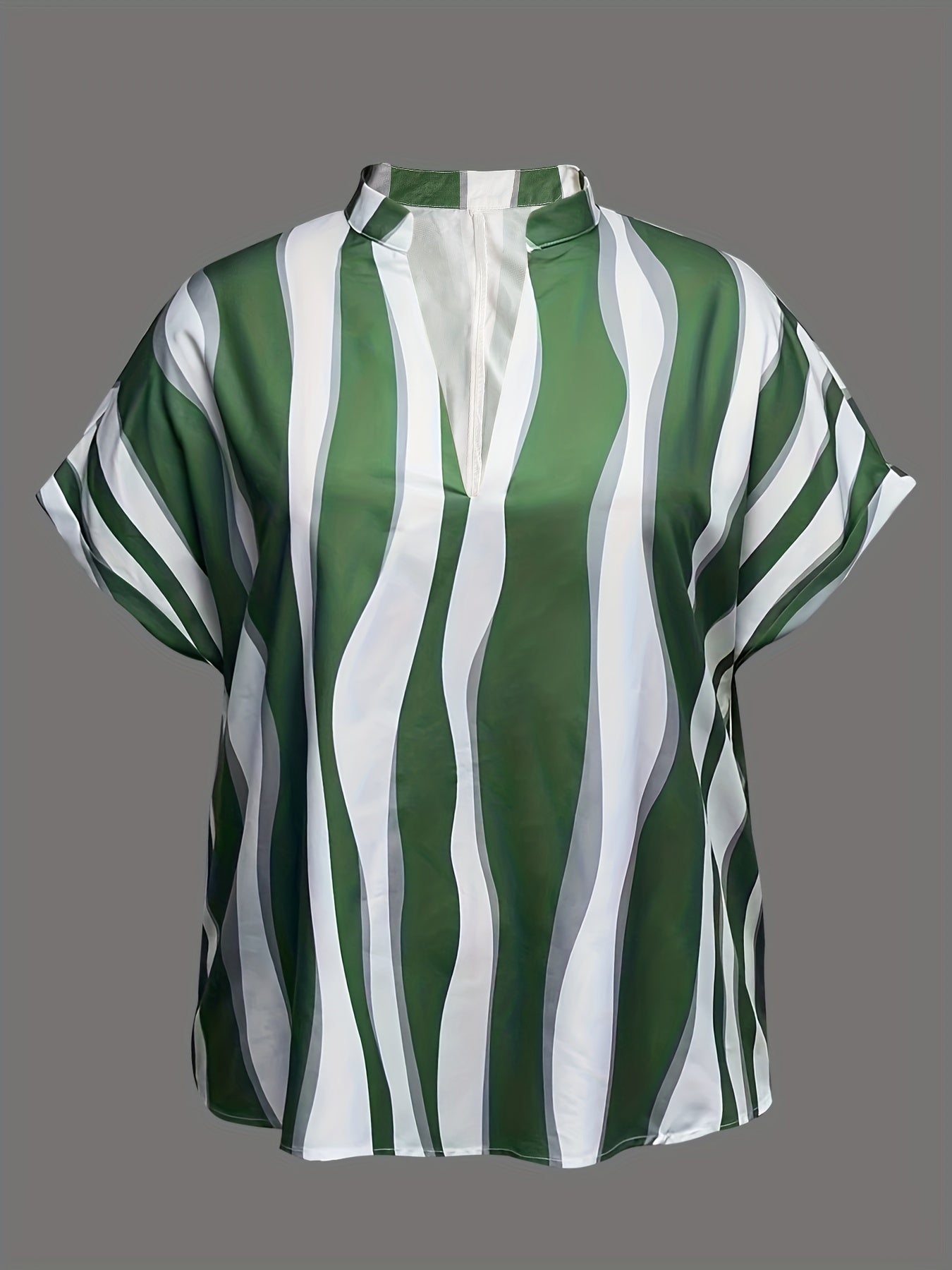  Colorblock Stripe Print Boho Blouse Women's Notched Neck Shirt