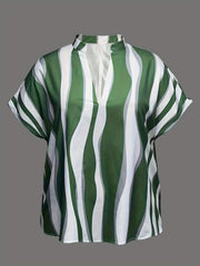  Colorblock Stripe Print Boho Blouse Women's Notched Neck Shirt