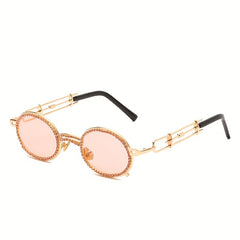 Y2K Tinted Metal Sunglasses Steampunk Rhinestone Hollow Glasses UV400