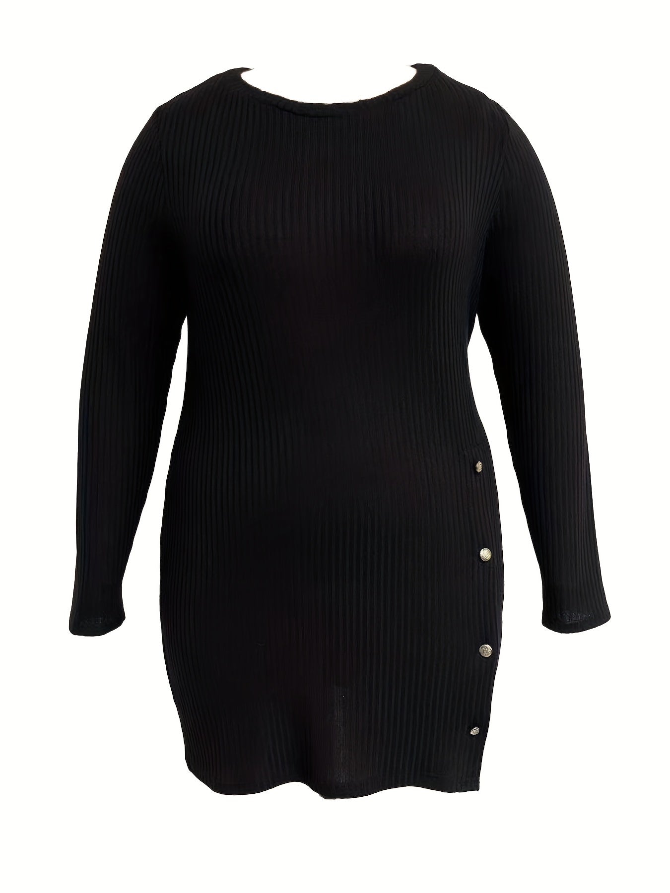  Ribbed Button Long Sleeve Mini Dress