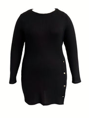  Ribbed Button Long Sleeve Mini Dress