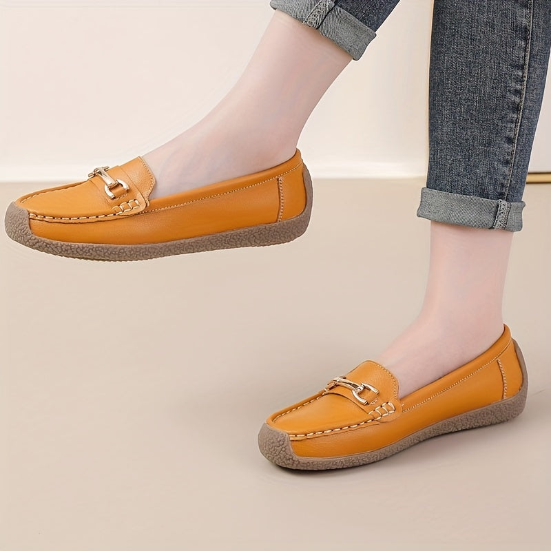 Flat Loafers with Metallic Buckle - Casual Walking Shoes