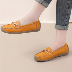 Flat Loafers with Metallic Buckle - Casual Walking Shoes