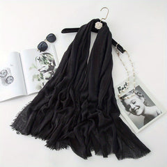 Solid Wrinkle Hijab Bandana Frayed Edge Shawl Head Wrap Scarf