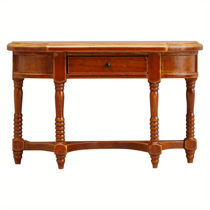 European Retro Semi-circular Dining Table Home Decor Chestnut Color