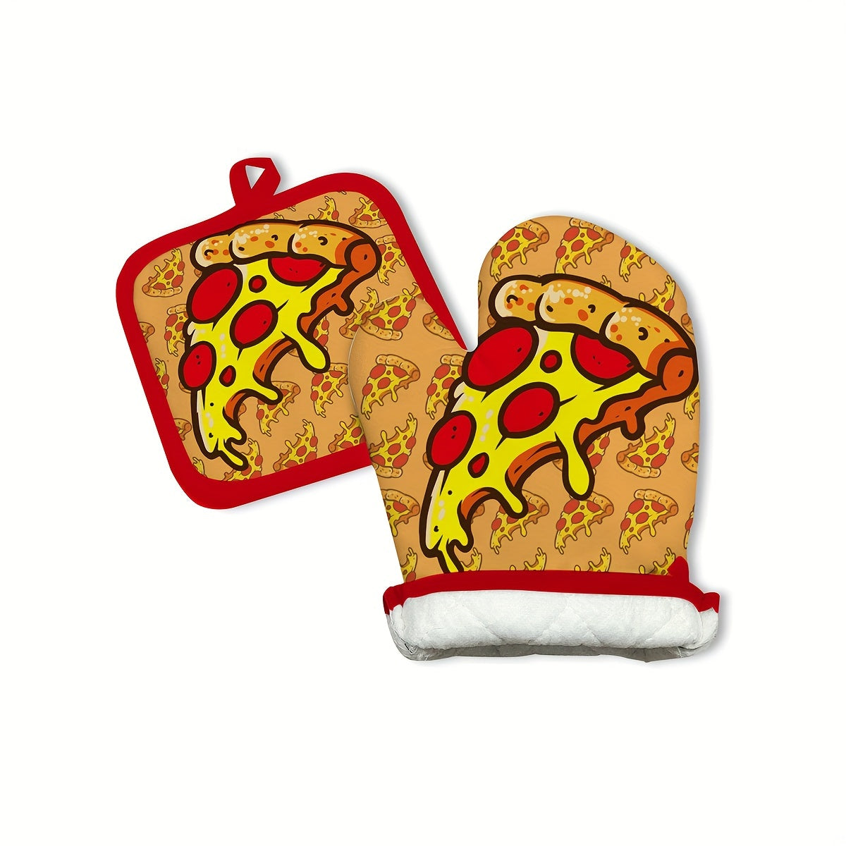 2pcs Pizza Pattern Oven Mitts Kitchen Baking Gloves