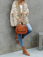  Women's Stripe Print Bat Sleeve Cardigan