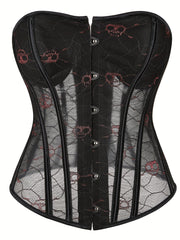 Skull Pattern Strapless Corset Tummy Control Lace Up Body Shaper