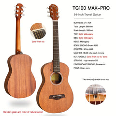 TG100MAX PRO VI All Solid Mahogany Small Body Acoustic Travel Guitar