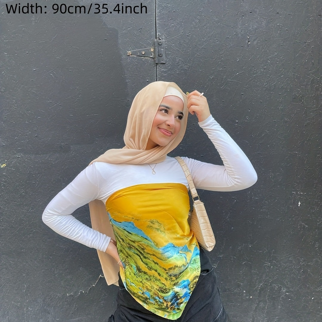 Classic Print Bandana Satin Square Scarf Headwrap Hijab Sunscreen Shawl