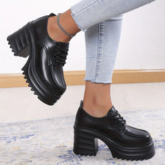 Women's Chunky Heel Loafers Lace Up Platform Shoes