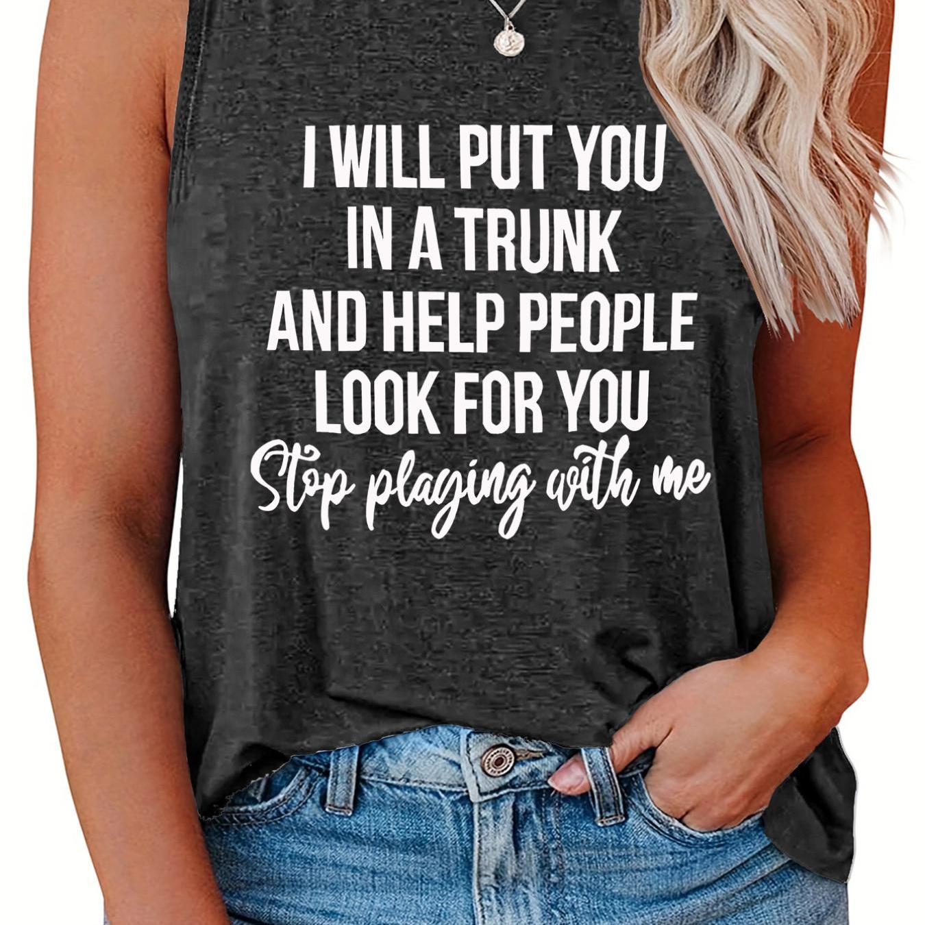  Casual Tank Top Women's Plus Slogan Print Round Neck