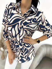  Abstract Stripe Print Long Sleeve Shirt Top