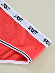 4 Pack Plus Size Casual Underwear Set Women's Plus Striped Letter Trim Underwear