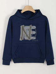 Girls Cartoon N & E Alphabets Pattern Hoodie Sweatshirt
