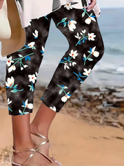  Floral Print Stretch Elastic Pants
