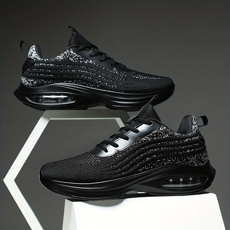 Men's Knit Air Cushioned Lace Up Casual Shoes Lightweight Non Slip Sneaker
