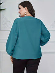  Ruffle Trim Lantern Sleeve Blouse