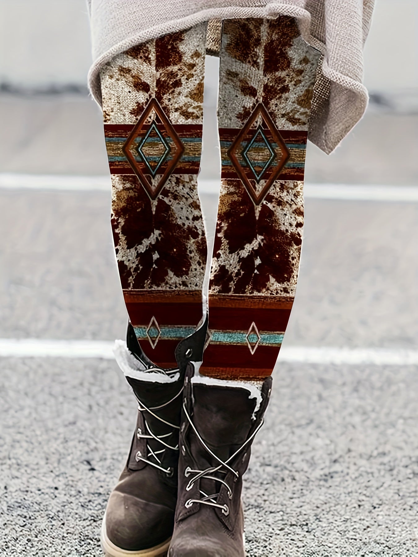  Geometric Print Tie Dye High Rise Skinny Pants